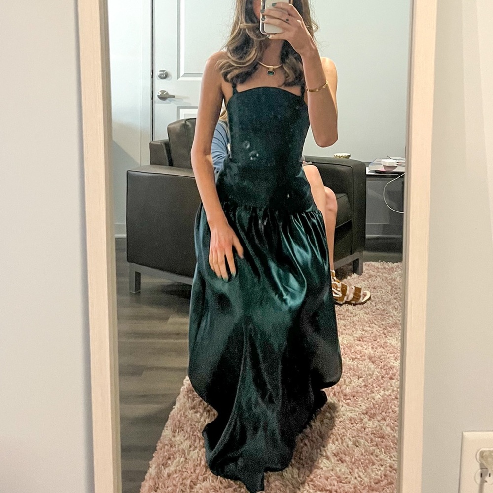 Elegant Emerald Drop Waist Dress